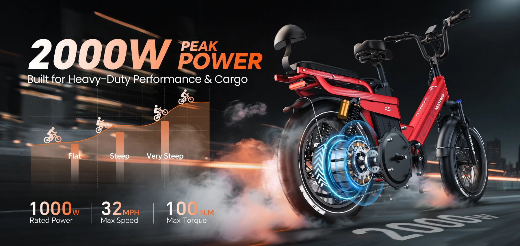 TESWAY X5 PRO Step Thru Cargo E-Bike | Family Friendly