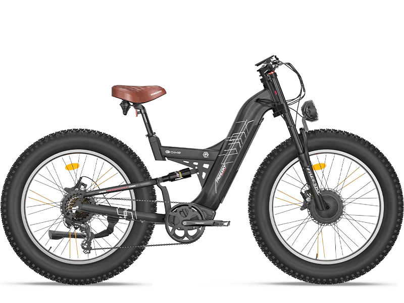 Electric bike with dual motor system designed for all terrain riding, offering enhanced performance and durability.