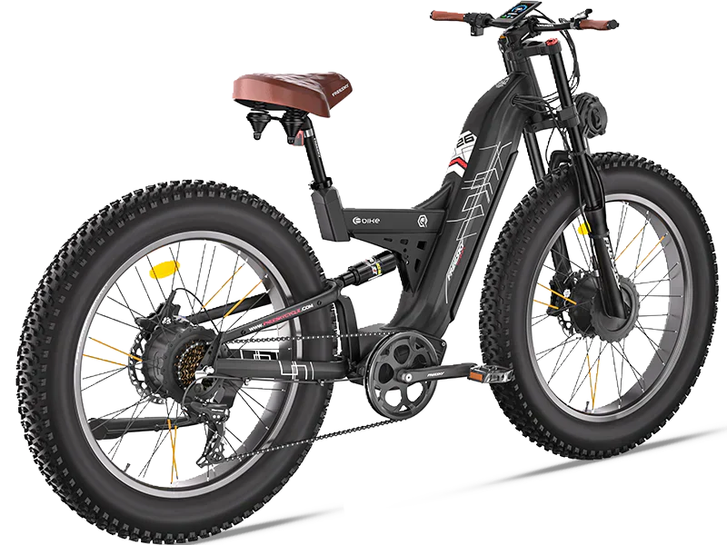 Electric bike with dual motor system designed for all terrain riding, offering enhanced performance and durability.