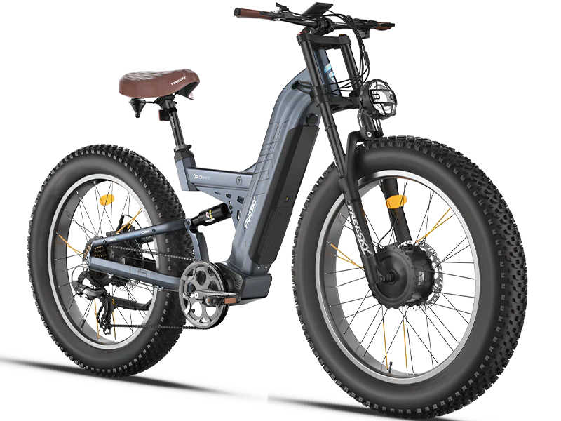 Electric bike with dual motor system designed for all terrain riding, offering enhanced performance and durability.