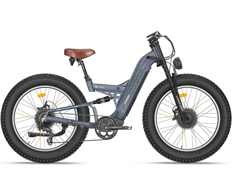 Electric bike with dual motor system designed for all terrain riding, offering enhanced performance and durability.