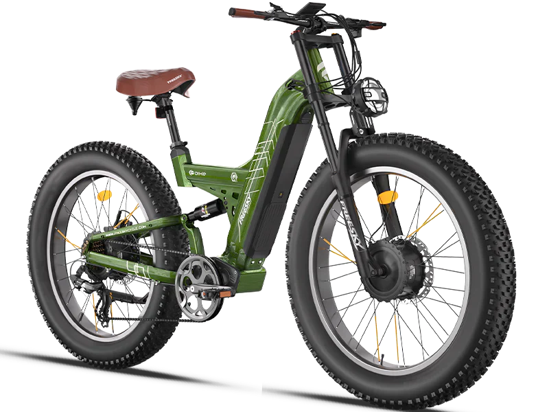 Electric bike with dual motor system designed for all terrain riding, offering enhanced performance and durability.