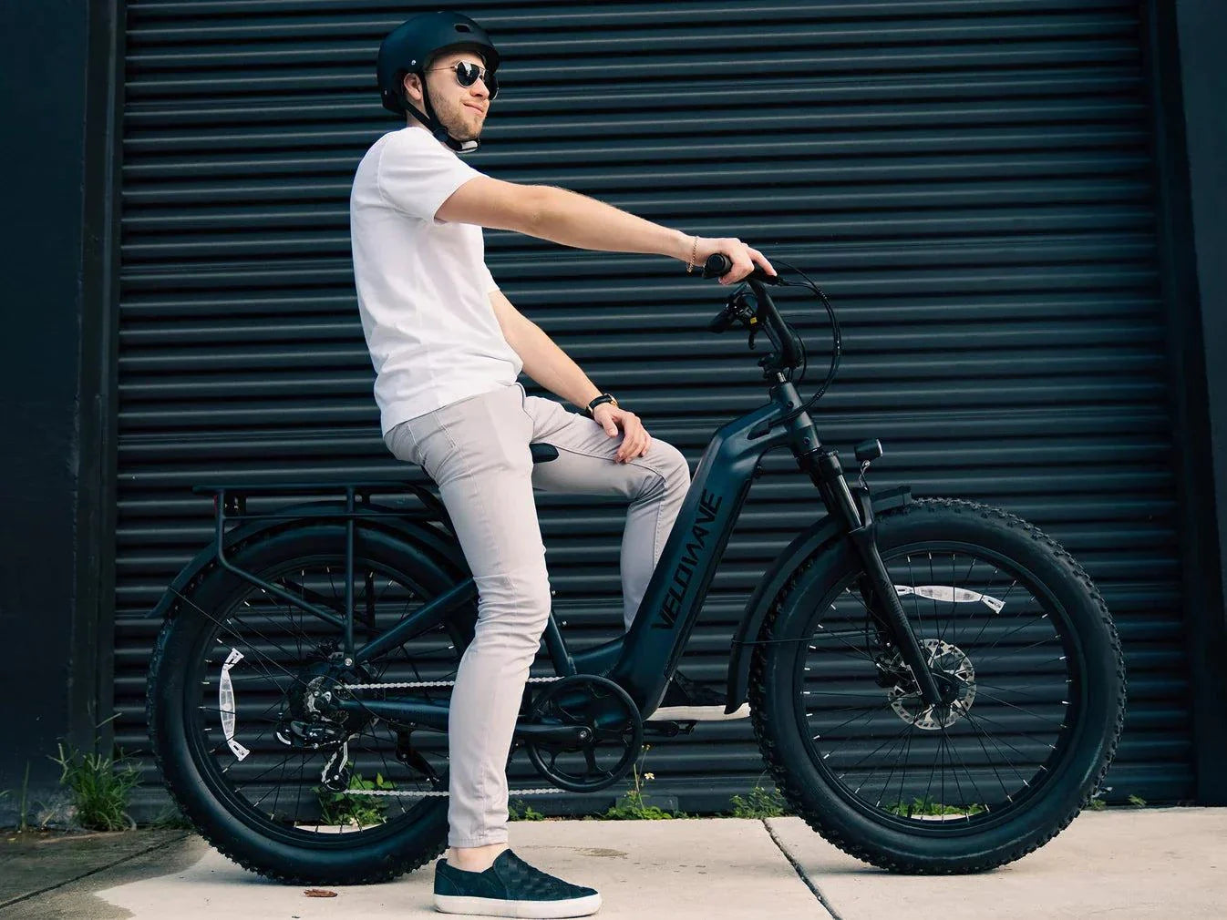 Fat tire electric bike with step thru design, ideal for comfortable and versatile riding on various terrains