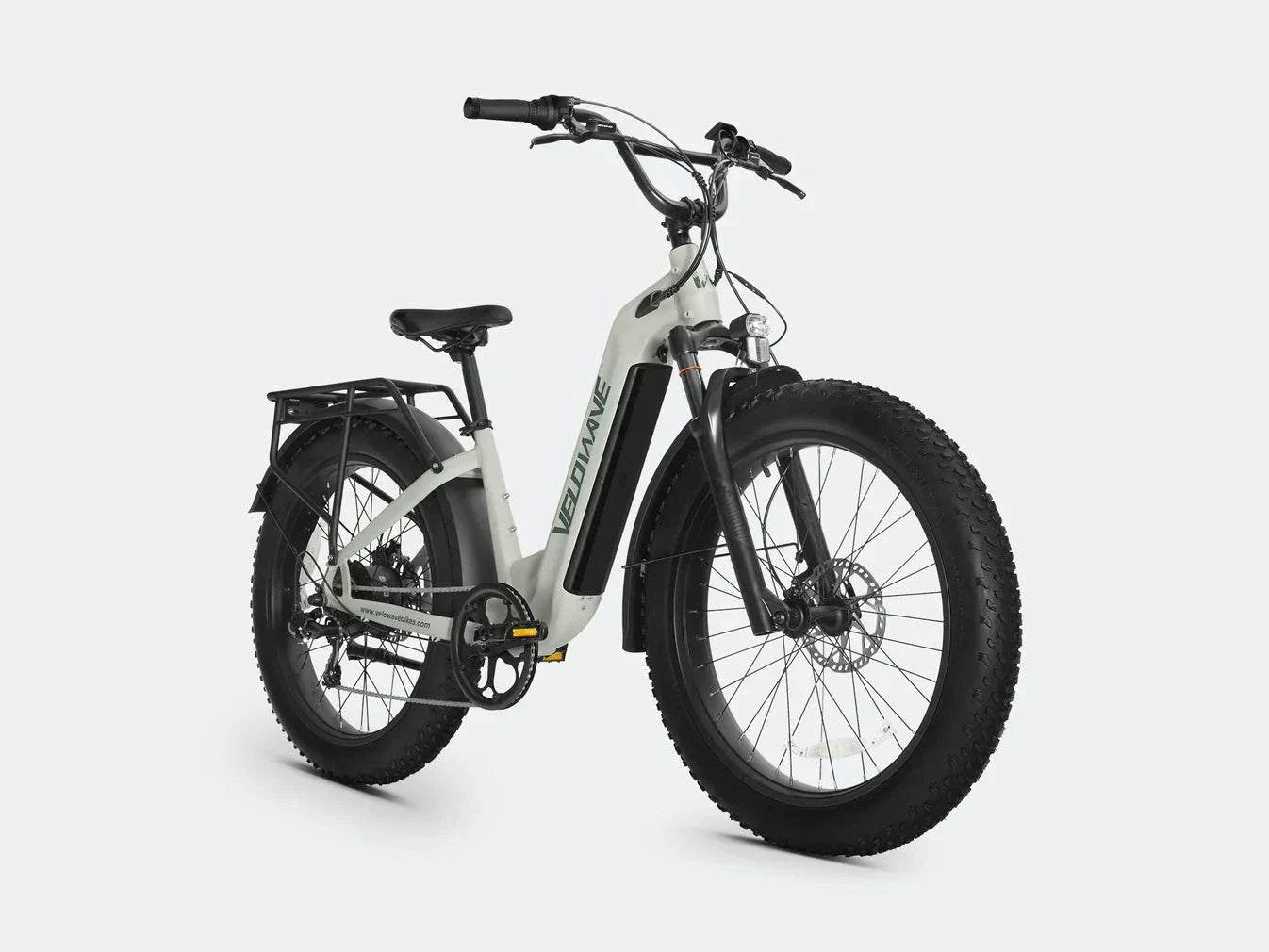 Fat tire electric bike with step thru design, ideal for comfortable and versatile riding on various terrains